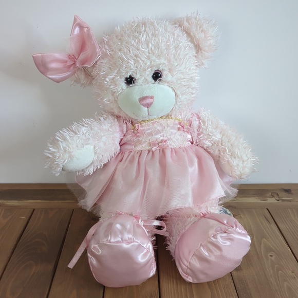 Build a Bear Pink Bear Satin Dress Pearls - Picture 1 of 5